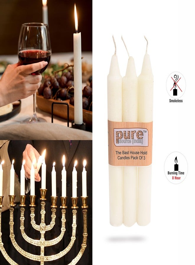 Pure Source India Candles Wax Household Candles Set of 3 Pcs (8 inch Long Candles) Birthday Candle/Dinner Light Candle - Image 5
